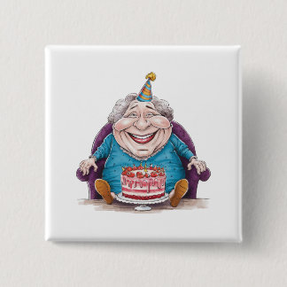 Funny Grandma Huge Cake & Cash Gift 15 Cm Square Badge