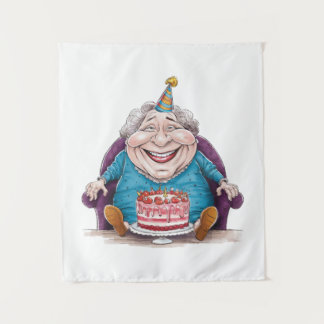 Funny Grandma Huge Cake & Cash Gift Tapestry