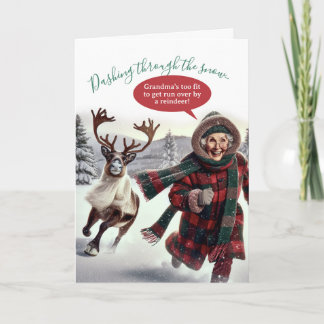 Funny Grandma is Too Fit to Get Run Over Holiday Card