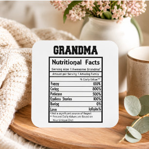 Funny Grandma Nutritional Facts   Cute Grandparent Square Sticker