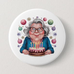 Funny Grandma Staring at Cake Bday Art 7.5 Cm Round Badge