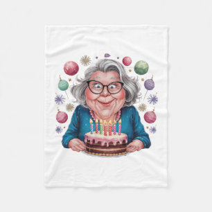 Funny Grandma Staring at Cake Bday Art Fleece Blanket