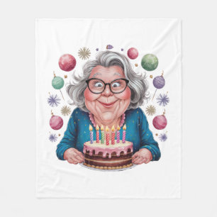 Funny Grandma Staring at Cake Bday Art Fleece Blanket