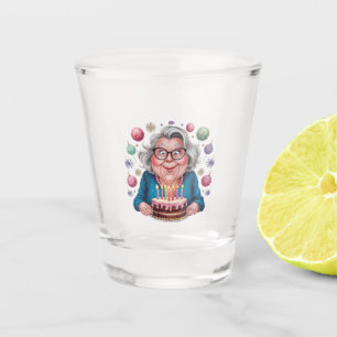 Funny Grandma Staring at Cake Bday Art Shot Glass