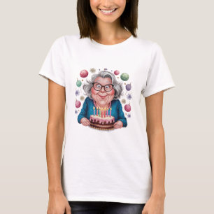 Funny Grandma Staring at Cake Bday Art T-Shirt