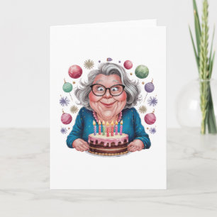 Funny Grandma Staring at Cake Bday Art Thank You Card