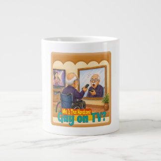 Funny Grandpa Confusing Mirror with TV Drawing Large Coffee Mug