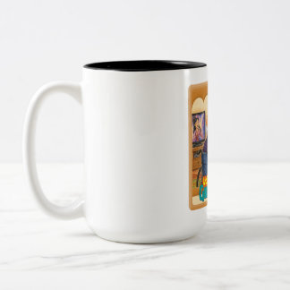 Funny Grandpa Confusing Mirror with TV Drawing Two-Tone Coffee Mug