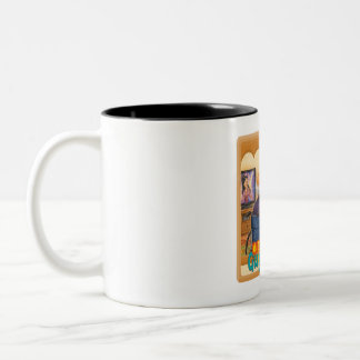 Funny Grandpa Confusing Mirror with TV Drawing Two-Tone Coffee Mug