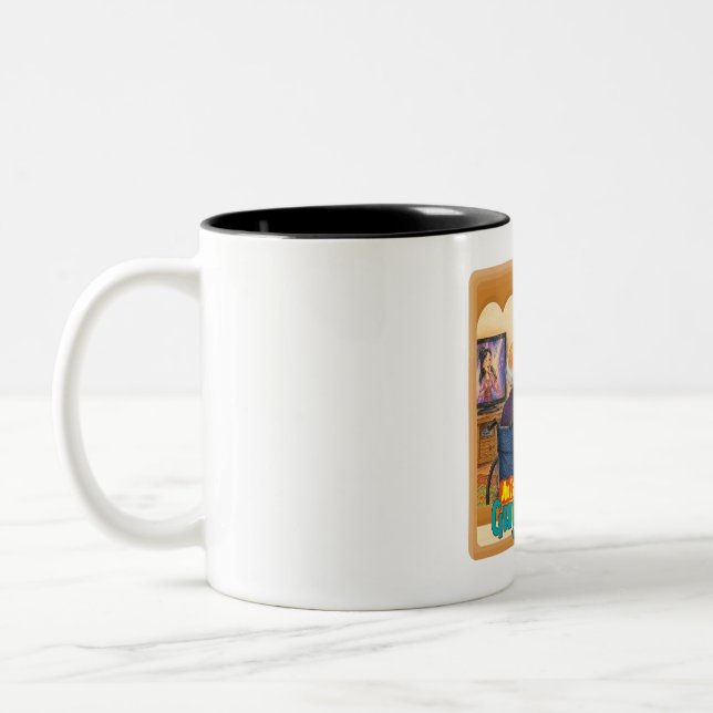 Funny Grandpa Confusing Mirror with TV Drawing Two-Tone Coffee Mug (Left)