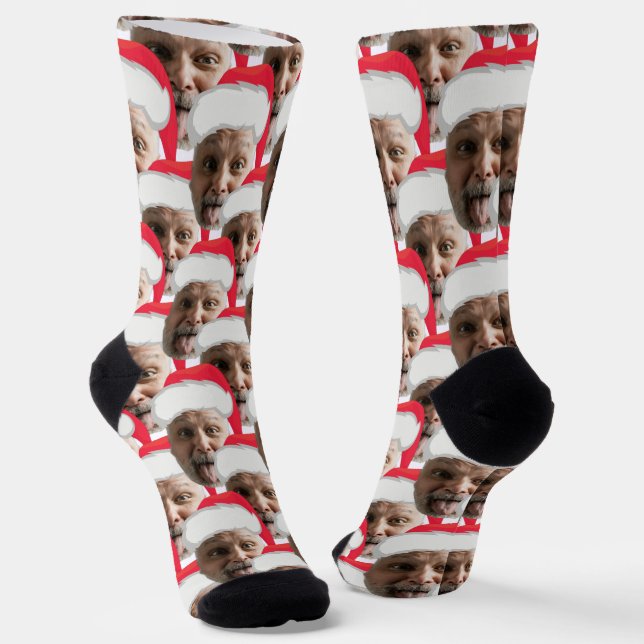 Funny Grandpa Face & Santa Hat Red Xmas Socks (Angled)