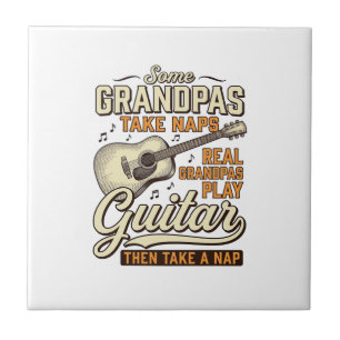 Funny Grandpa Guitar Vintage Engraving Shirt Desig Tile