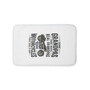Funny Grandpa Motorcycle Nap Vintage Vector Design Bath Mat