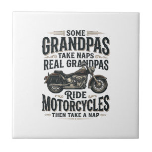 Funny Grandpa Motorcycle Nap Vintage Vector Design Tile
