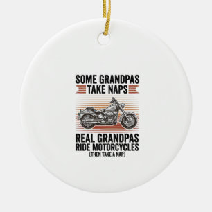 Funny Grandpa Motorcycle Vintage Engraving T-Shirt Ceramic Tree Decoration