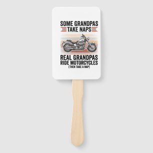 Funny Grandpa Motorcycle Vintage Engraving T-Shirt Hand Fan