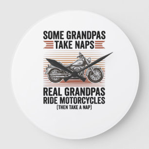 Funny Grandpa Motorcycle Vintage Engraving T-Shirt Large Clock