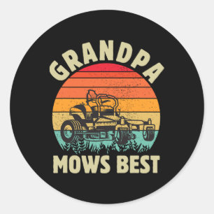 Funny Grandpa Mows Best Lawn Mowing Gardening Fath Classic Round Sticker