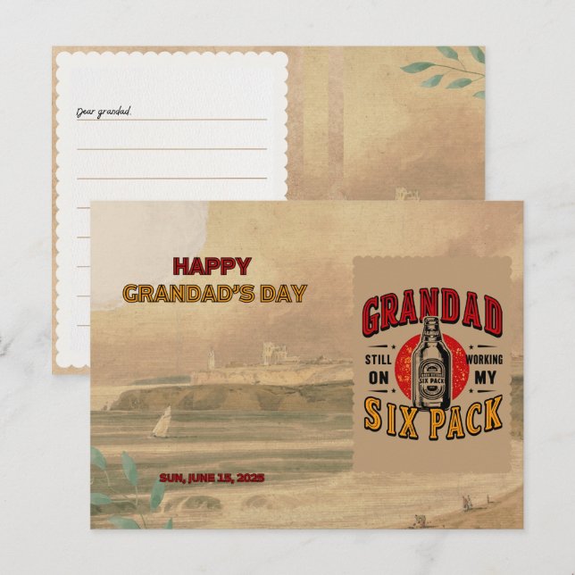 Funny Grandpa Six Pack Postcard - Father's Day  (Front/Back)