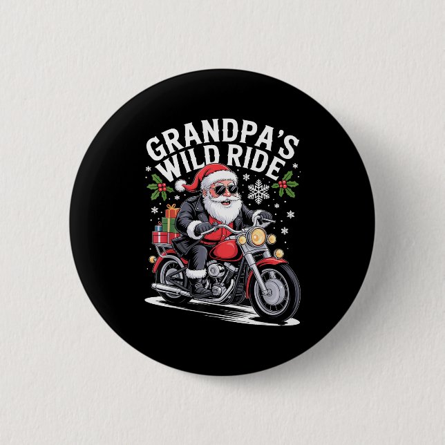 Funny Grandpa's Biker Ride Christmas Motorcycle Sa 6 Cm Round Badge (Front)