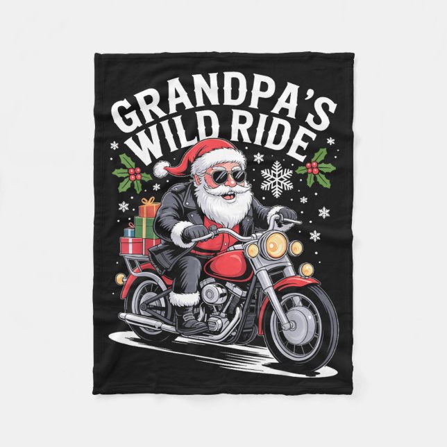 Funny Grandpa's Biker Ride Christmas Motorcycle Sa Fleece Blanket (Front)