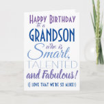 Funny Grandson Birthday Card<br><div class="desc">A funny happy birthday card for your grandson! Send it to "someone who is smart,  talented and fabulous" - because you are so alike! Make your grandson smile with this humourous stylish card. Blue and purple typography design. Personalise name and message.</div>