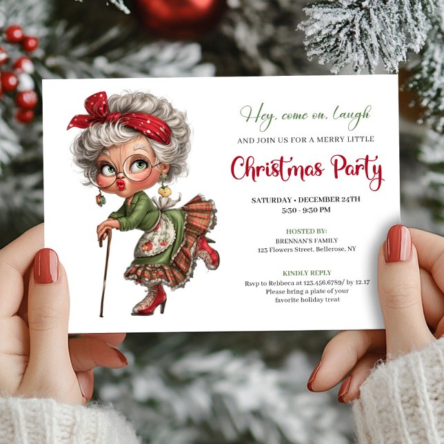 Funny Granny Comic Christmas Holiday Invite (Funny Granny Comic Christmas Holiday Invite)
