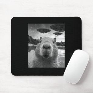 Funny Graphic Capybara Selfie with UFOs Weird Mouse Mat