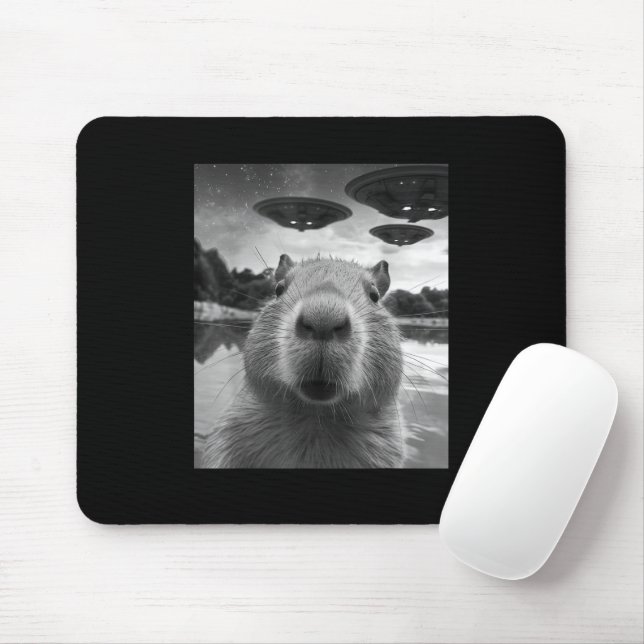 Funny Graphic Capybara Selfie with UFOs Weird Mouse Mat (With Mouse)