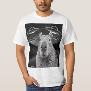 Funny Graphic Capybara Selfie with UFOs Weird T-Shirt
