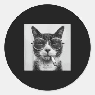 Funny Graphic Cat Smoking Adult Funny _1  Classic Round Sticker