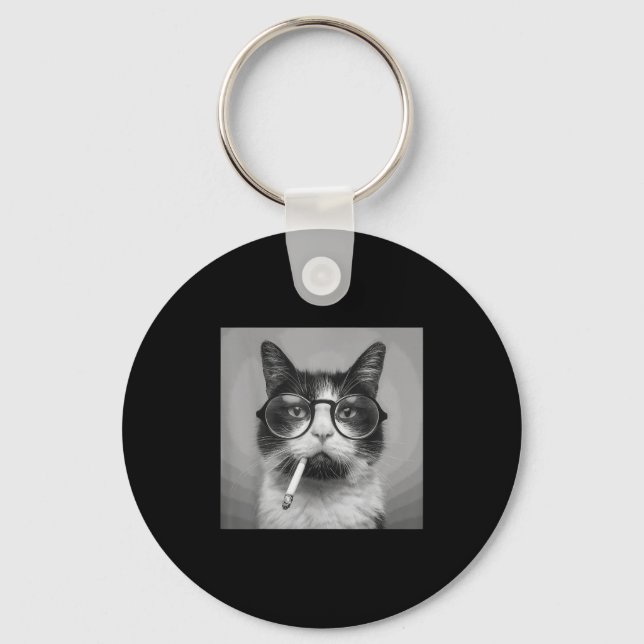 Funny Graphic Cat Smoking Adult Funny  Key Ring (Front)