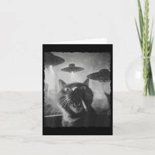 Funny Graphic Cat Smoking Ufos Funny  Card