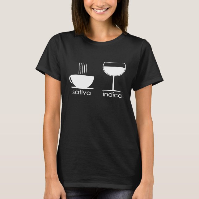 Funny Graphic Coffee Wine Sativa Indica T-Shirt (Front)