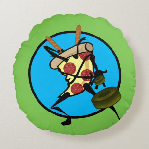 FUNNY GRAPHIC NINJA PIZZA ROUND THROW PILLOW