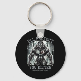 Funny Graphic Tee I'll Protect You Kitten Alpha Wo Key Ring