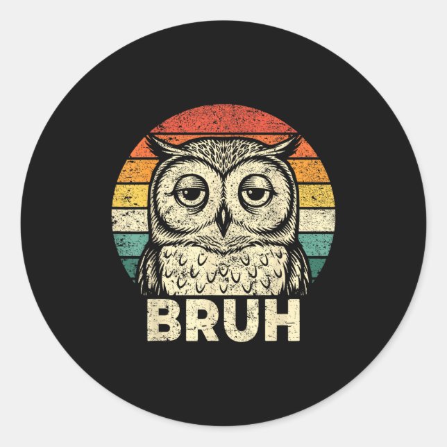 Funny Graphic Tees Owl Bruh For Boys Girls Men Wom Classic Round Sticker (Front)