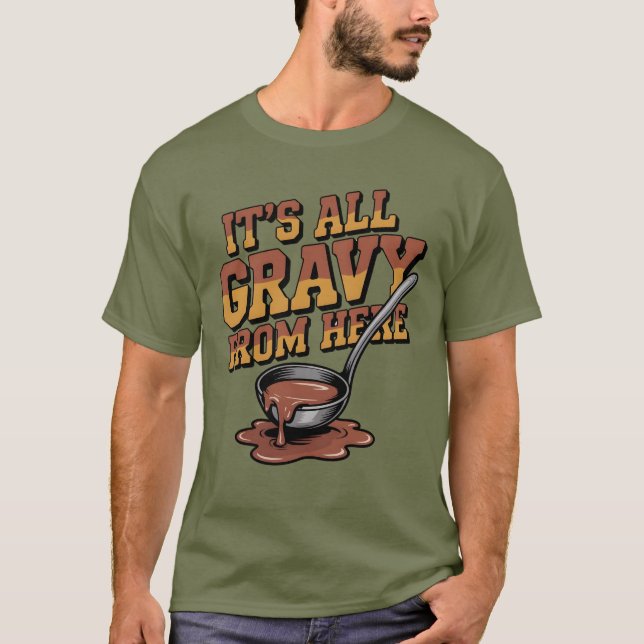 Funny Gravy Thanksgiving  - Retro Foodie Tee (Front)