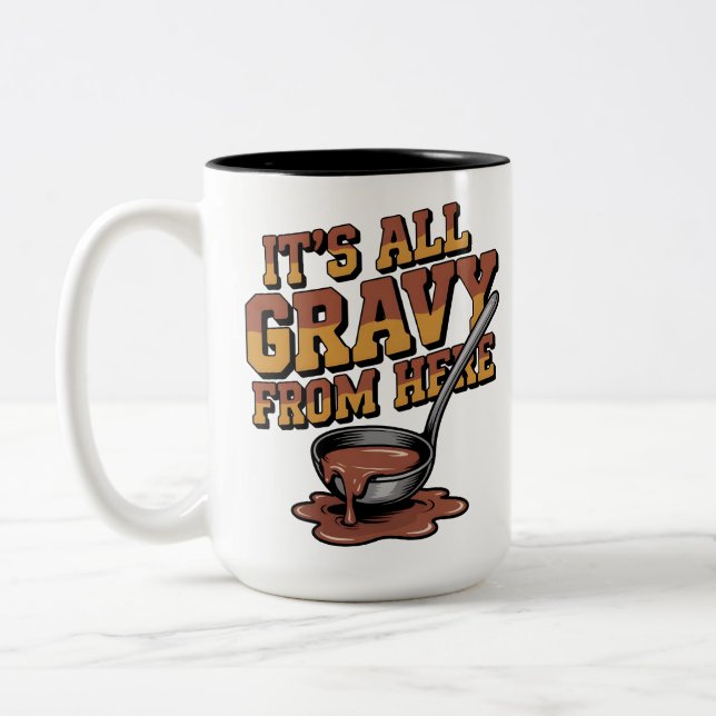 Funny Gravy Thanksgiving  - Retro Foodie Tee Two-Tone Coffee Mug (Left)