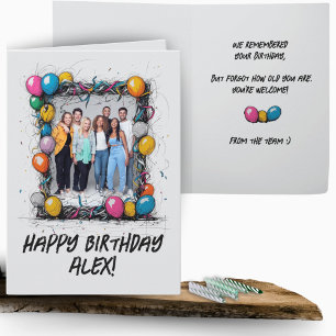 Funny Gray Custom Photo Birthday Card Group Team