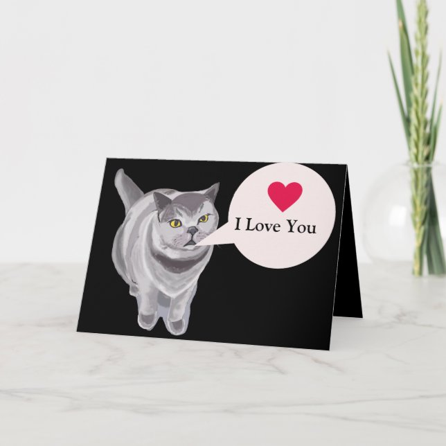 Funny gray fat cat Valentine’s  Card (Front)