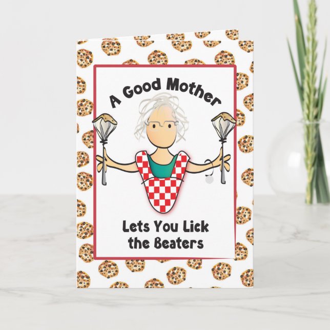 Funny Gray Hair Mom Cartoon Bake Mother's Day Card (Front)