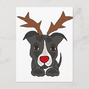 Funny Gray Pitbull Dog as Christmas Reindeer Holiday Postcard