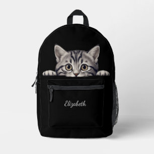Funny Gray Tabby Cat Peeking Printed Backpack