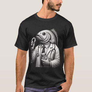 Funny Grayscale Fish Doctor with Fish Oil s T-Shirt