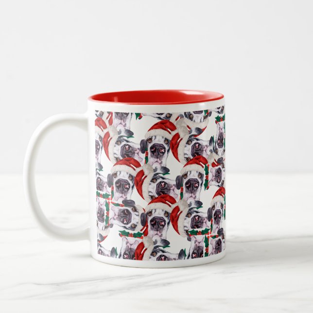 Funny Great Dane Christmas Pattern Two-Tone Coffee Mug (Left)