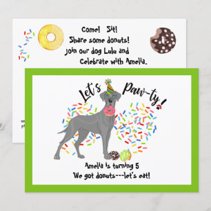 Funny Great Dane Pet Dog Doughnuts Birthday Party Invitation