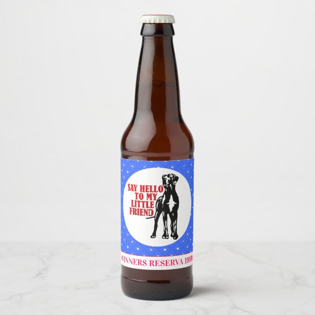 Funny Great Dane Winner Wine Beer Bottle Label (Front)