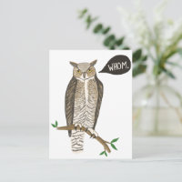 Funny Great Horned Owl WHOM Grammar  Postcard