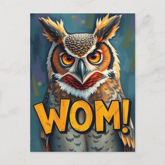 Funny Great Horned Owl WHOM Grammar Postcard (Front)